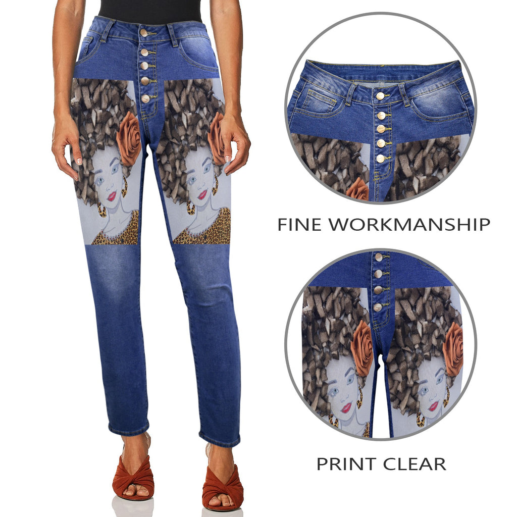 Jeans Women Women's Jeans (Front Printing) (Model L75)