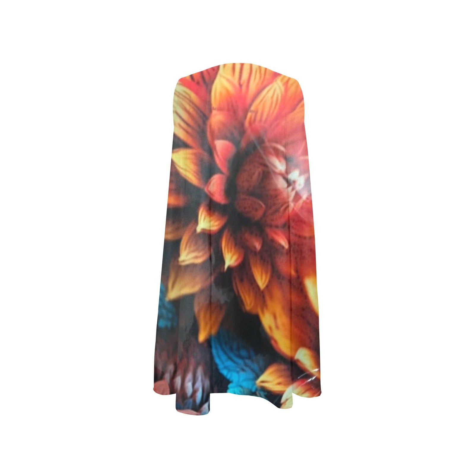 Dress orange floral Sleeveless A-Line Pocket (Model D57)