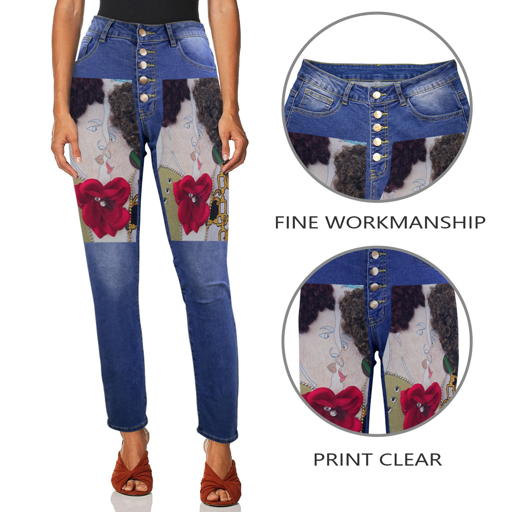 Jeans Women Women's Jeans (Front Printing) (Model L75)