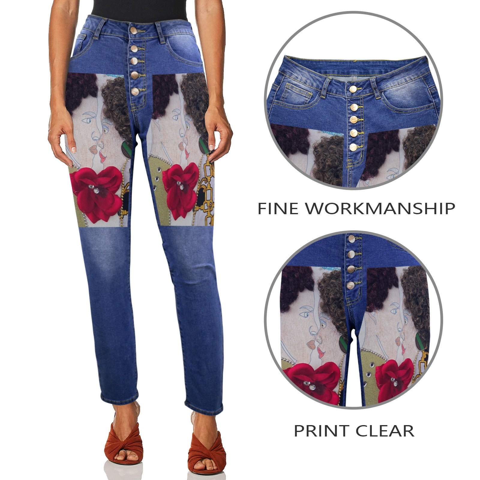 Jeans Women Women's Jeans (Front Printing) (Model L75)