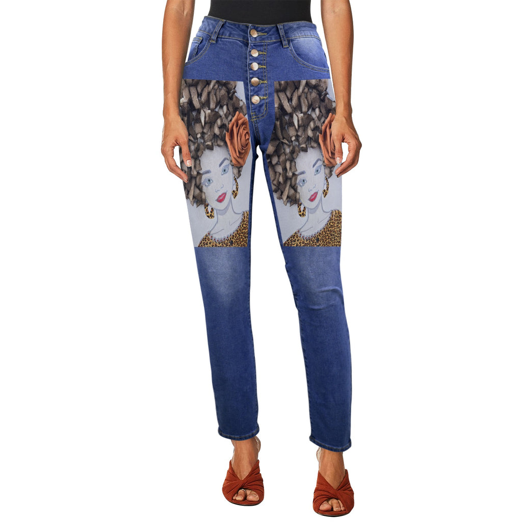 Jeans Women Women's Jeans (Front Printing) (Model L75)