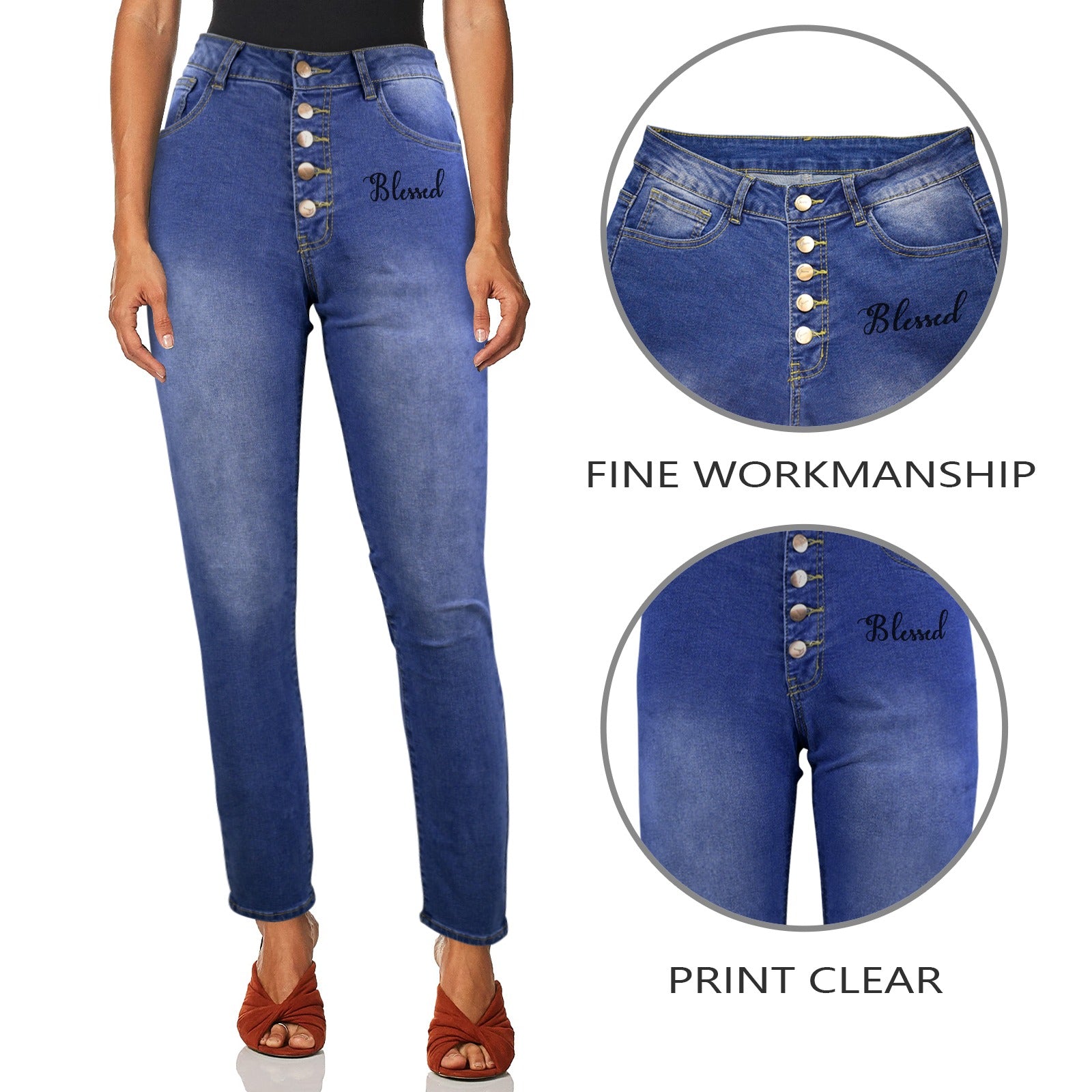 Jeans Women Women's Jeans (Front Printing) (Model L75)