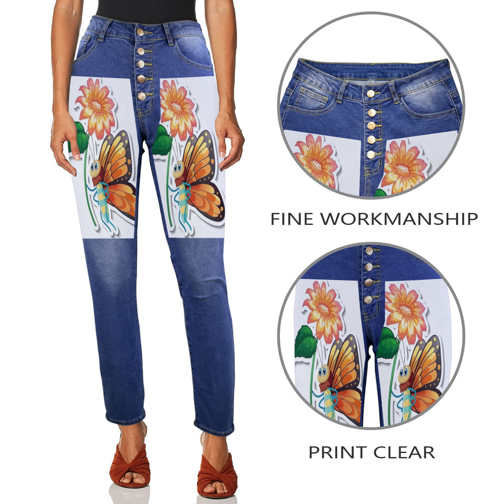 Jeans Women Women's Jeans (Front Printing) (Model L75)