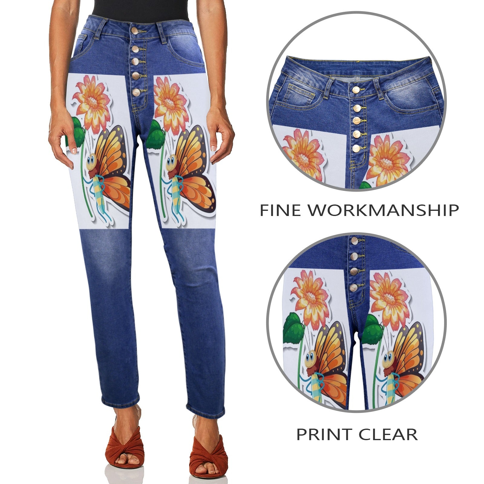 Jeans Women Women's Jeans (Front Printing) (Model L75)