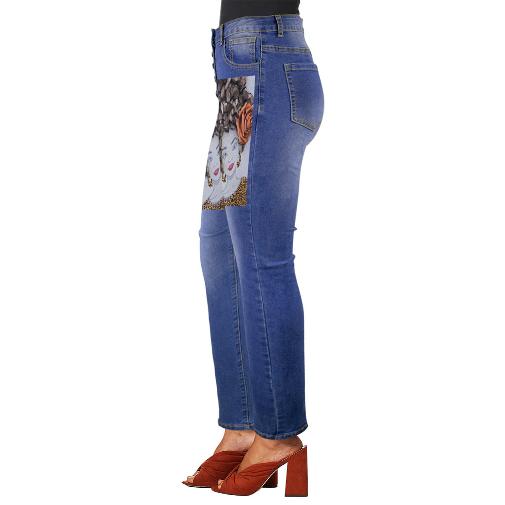 Jeans Women Women's Jeans (Front Printing) (Model L75)