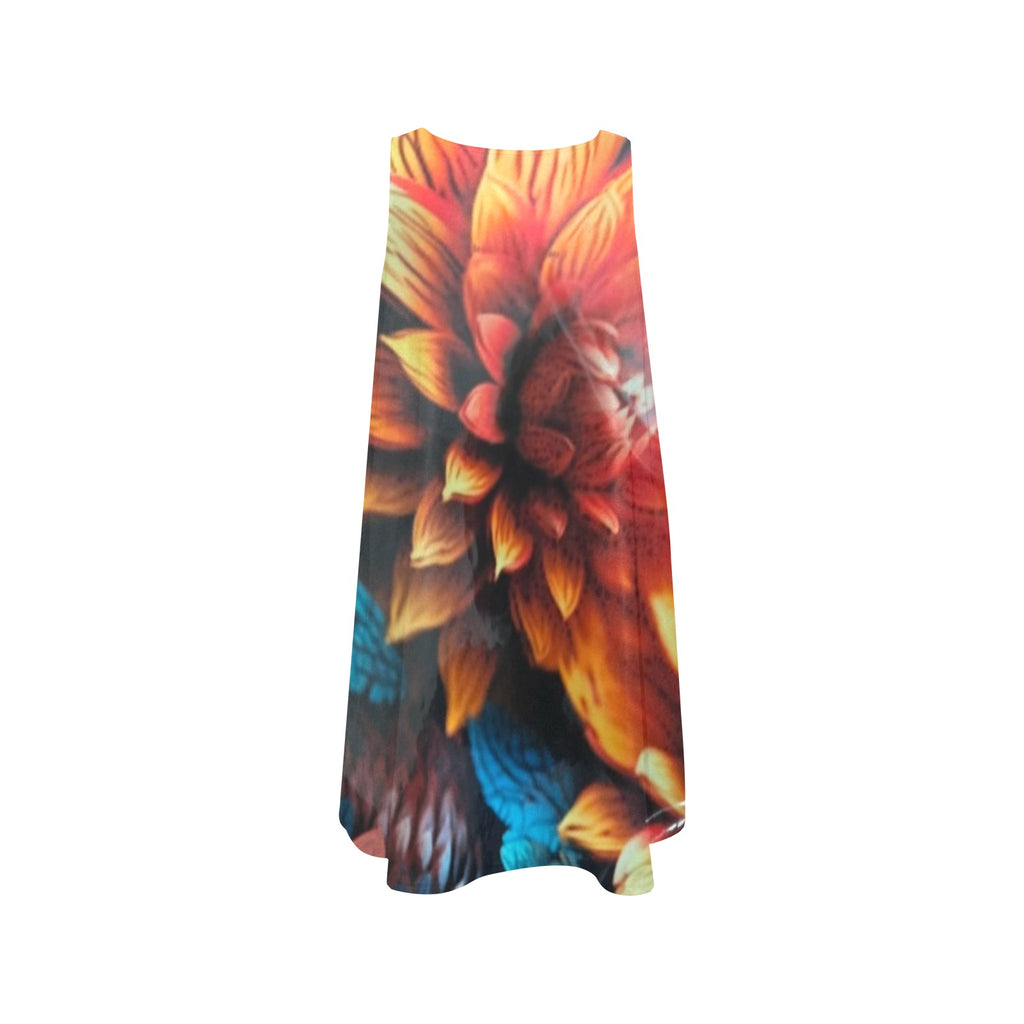 Dress orange floral Sleeveless A-Line Pocket (Model D57)