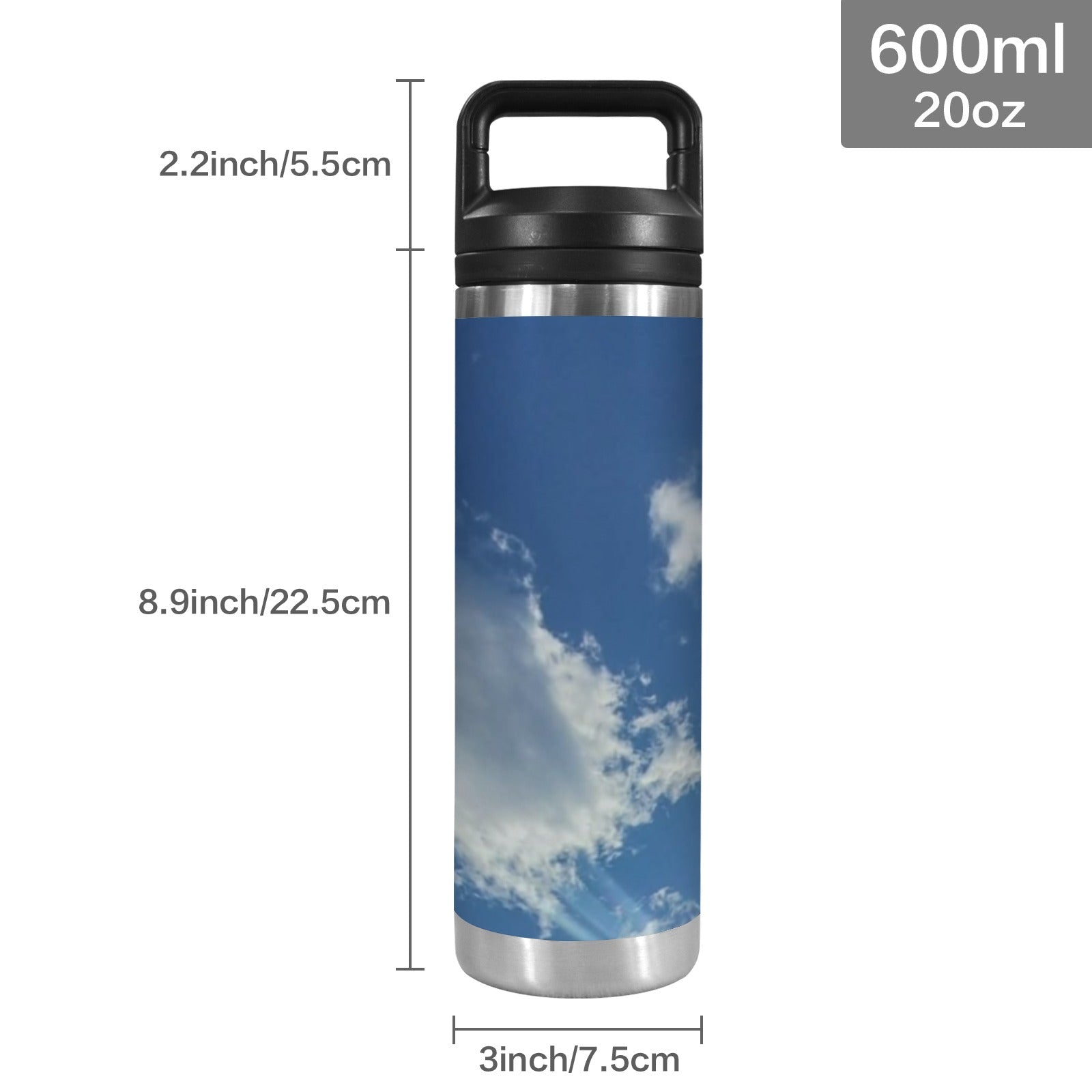 Tumbler 600ml Insulated Water Bottle with Chug Cap