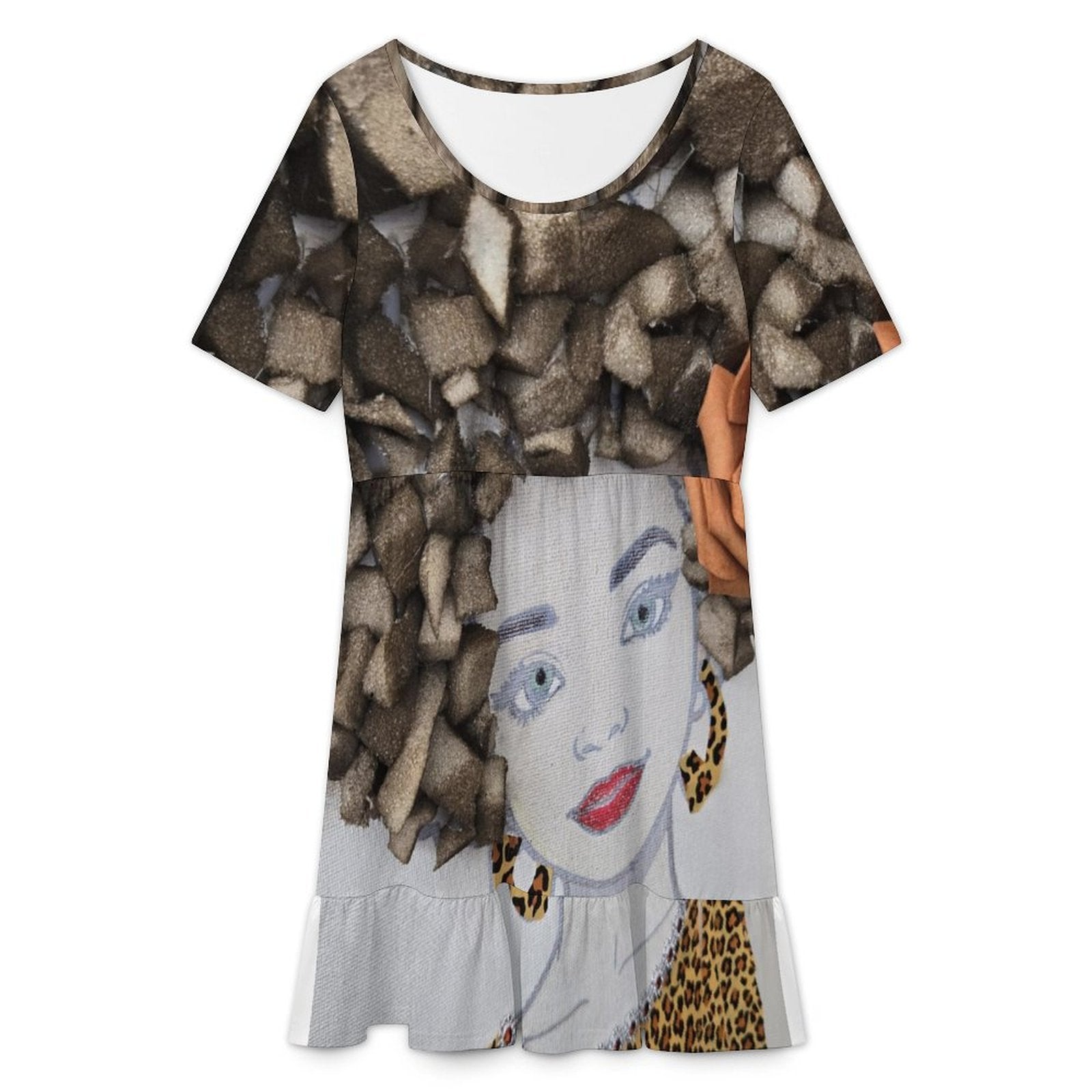 Short Sleeve Ruffle Hem Dress